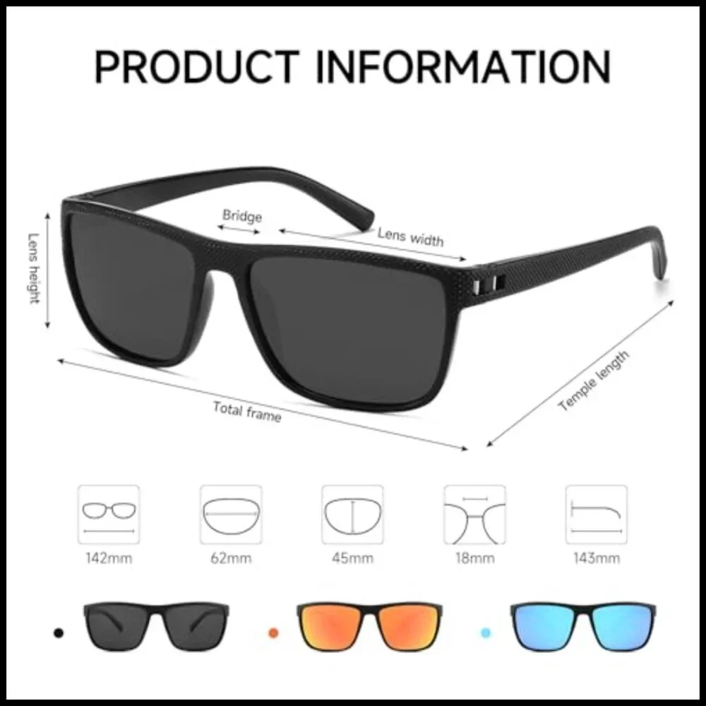 Polarized Square Sunglasses UV Protection For Driving Fishing Golf